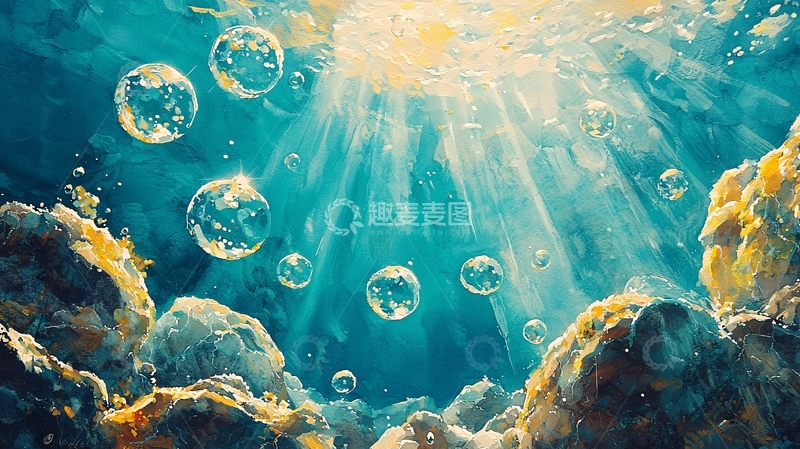 高清大图下载【趣麦麦图】水下阳光气泡