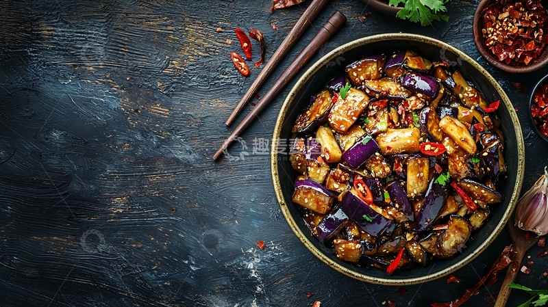 高清大图下载【趣麦麦图】香辣茄子炒制