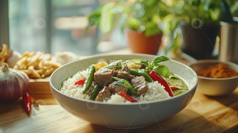 高清大图下载【趣麦麦图】绿咖喱牛肉饭