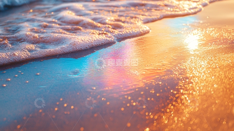 高清大图下载【趣麦麦图】金色的沙滩海浪拍打海岸