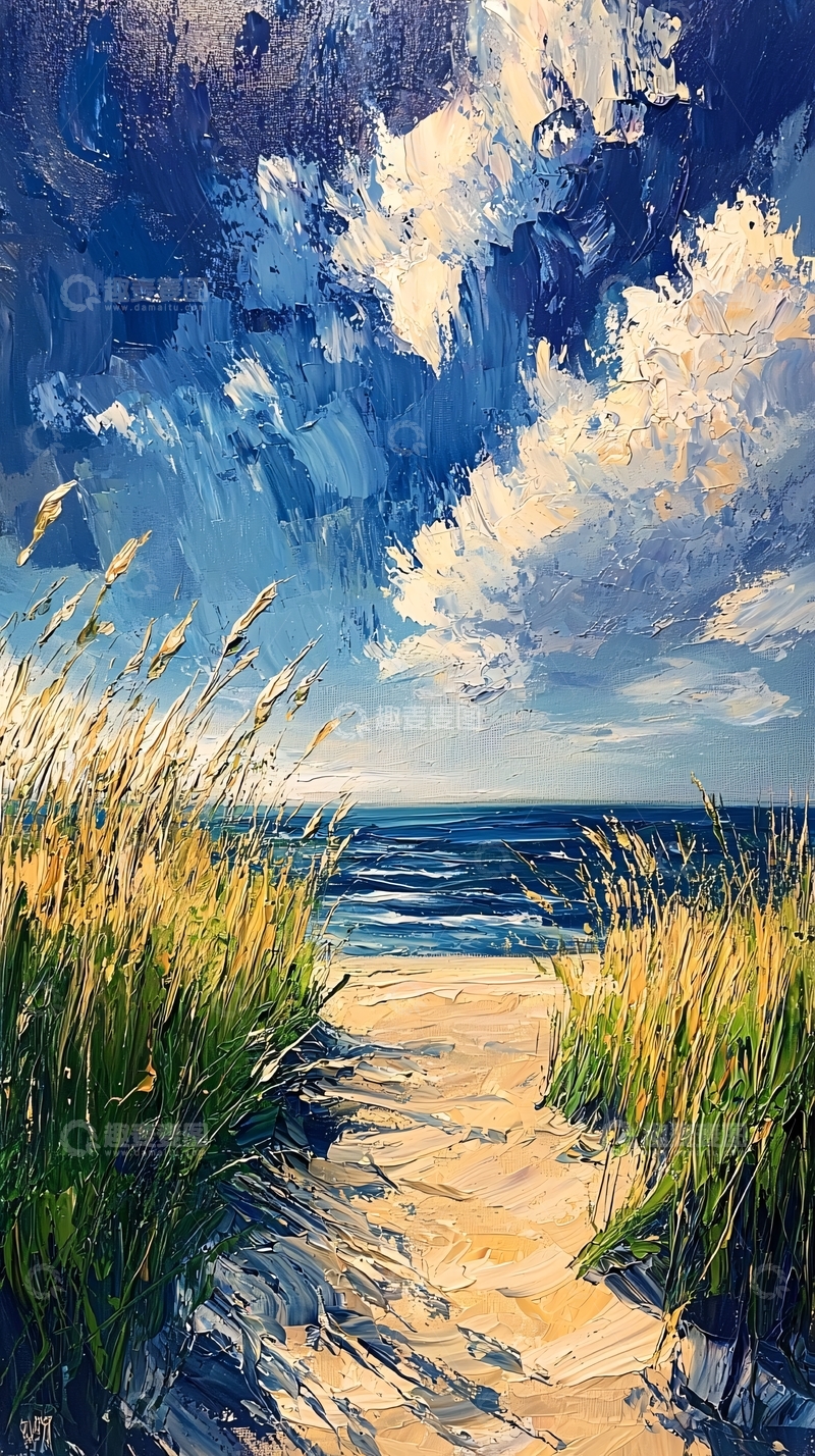 高清大图下载【趣麦麦图】海边风景油画质感