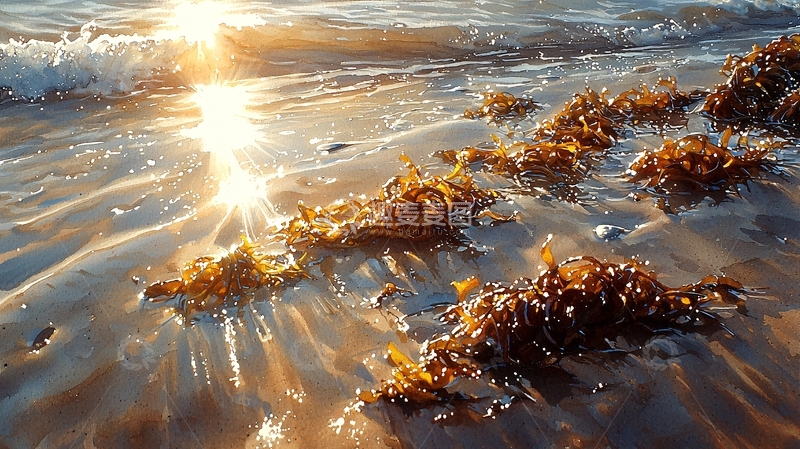 高清大图下载【趣麦麦图】金色阳光照耀下的海滩