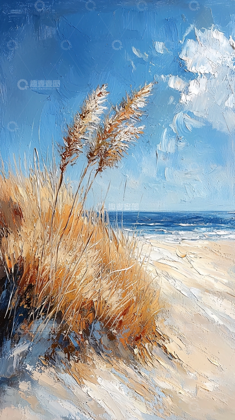 高清大图下载【趣麦麦图】海滩上的金色草地和海景