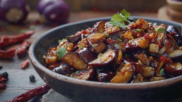 香辣茄子炒制图片