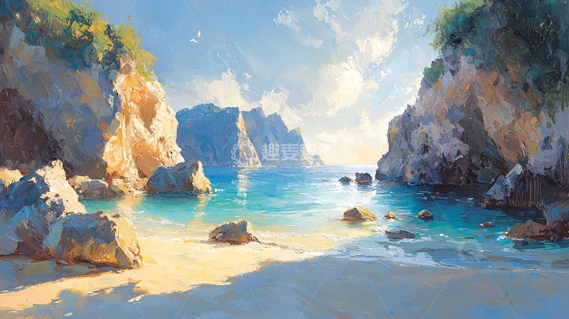高清大图下载【趣麦麦图】阳光海滩岩石