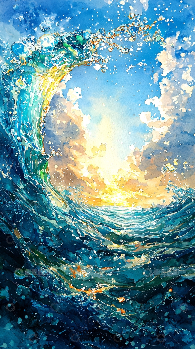 高清大图下载【趣麦麦图】巨浪涌向天空