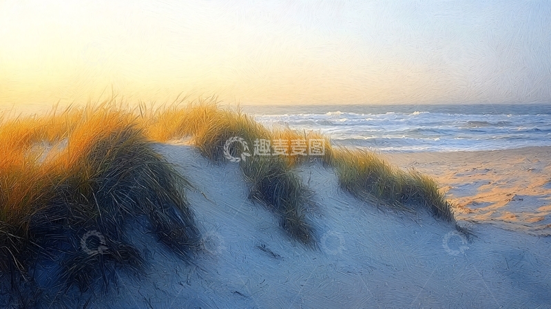 高清大图下载【趣麦麦图】金色阳光下的海边沙丘