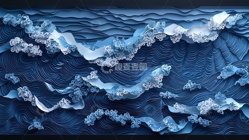 高清大图下载【趣麦麦图】抽象的蓝色海洋波浪图案