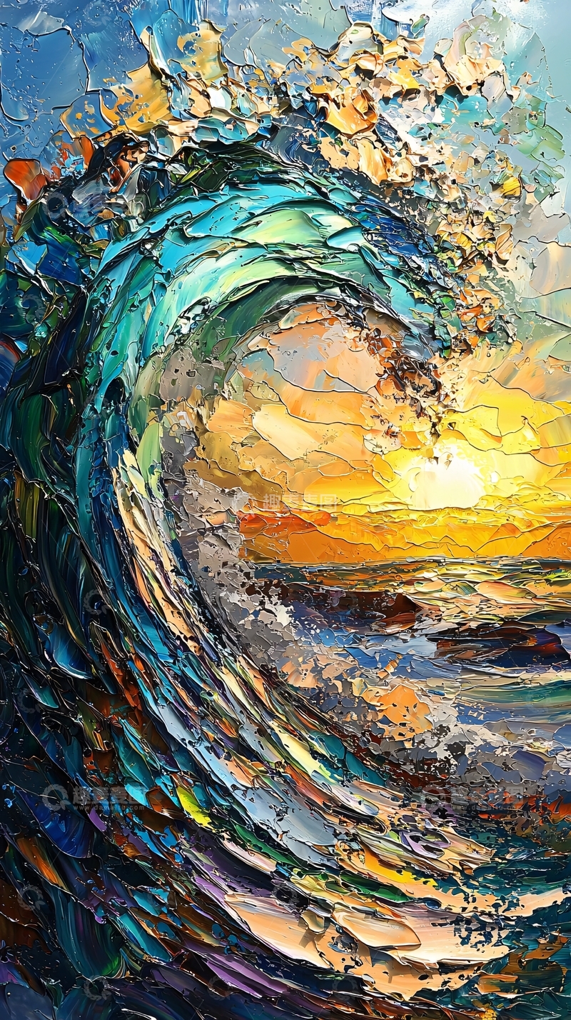 高清大图下载【趣麦麦图】海浪的厚涂油画笔触
