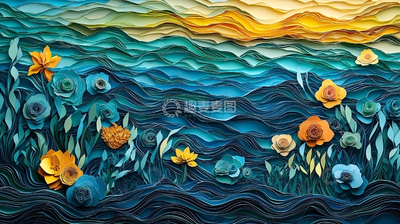 高清大图下载【趣麦麦图】纸艺海洋花卉风景