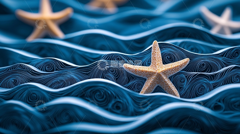 高清大图下载【趣麦麦图】海星在蓝色波浪之上