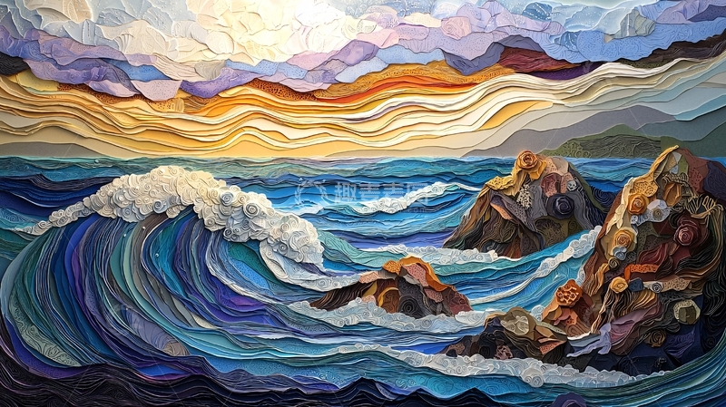 高清大图下载【趣麦麦图】波涛汹涌的海面岩石