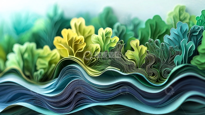 高清大图下载【趣麦麦图】绿色植物与蓝色水波