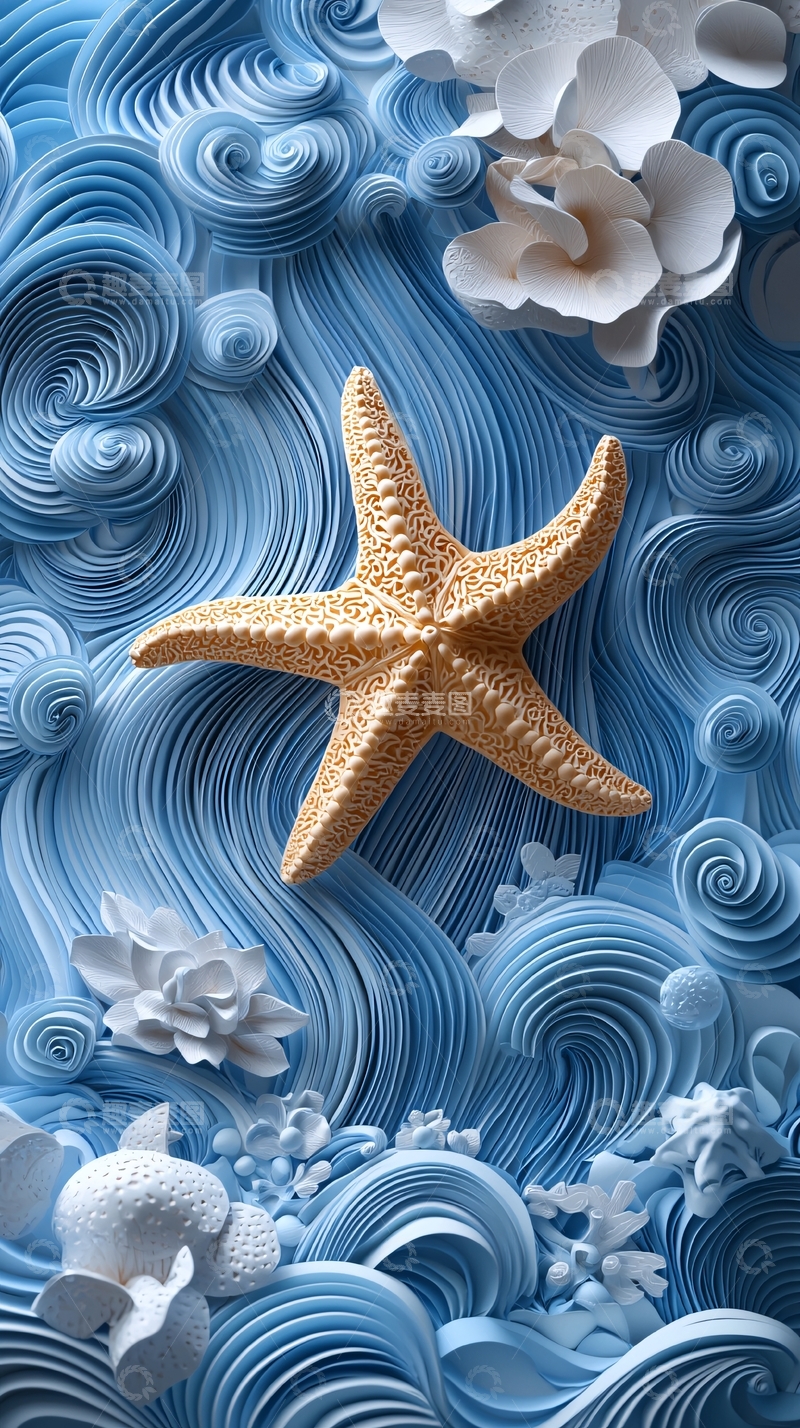 高清大图下载【趣麦麦图】蓝色海浪中的海星