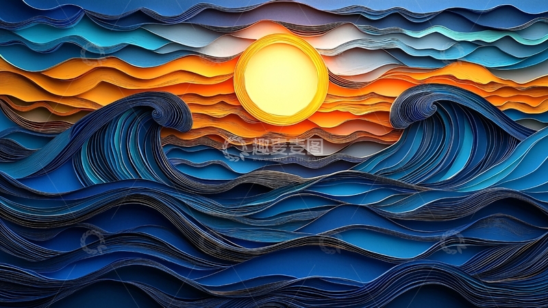 高清大图下载【趣麦麦图】海浪日出抽象艺术