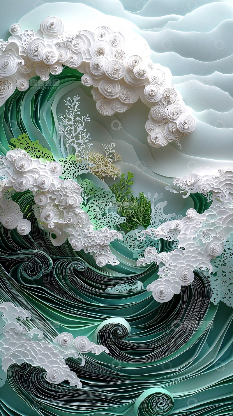 高清大图下载【趣麦麦图】纸艺海洋波浪