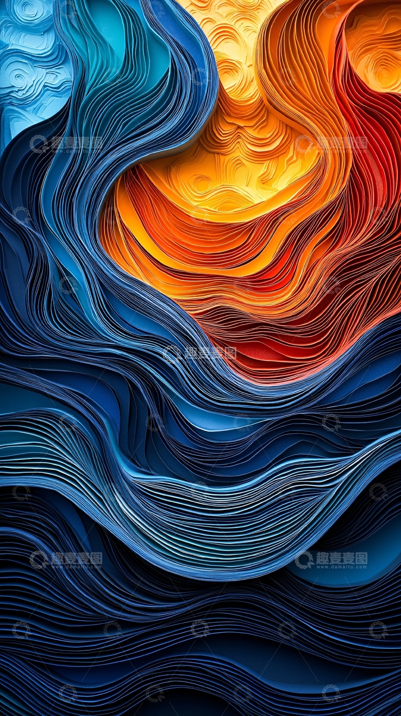 高清大图下载【趣麦麦图】抽象线条交织的火焰水流