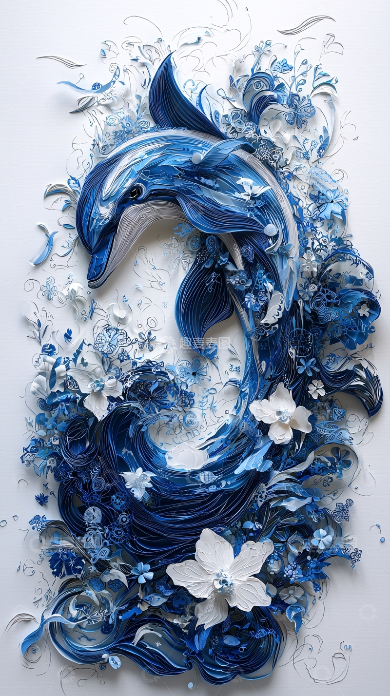 高清大图下载【趣麦麦图】蓝色立体海豚