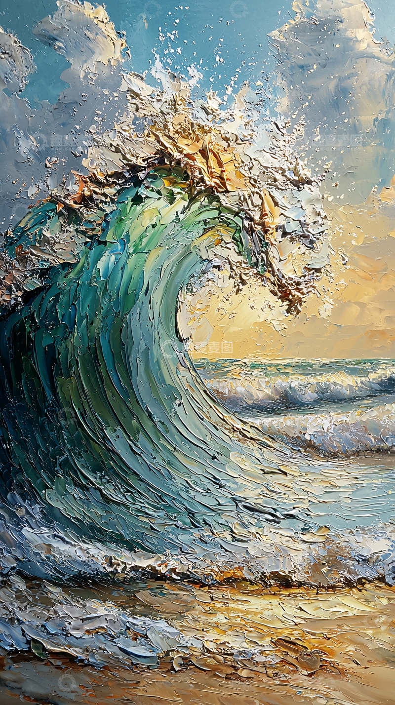 高清大图下载【趣麦麦图】海浪油画厚涂质感