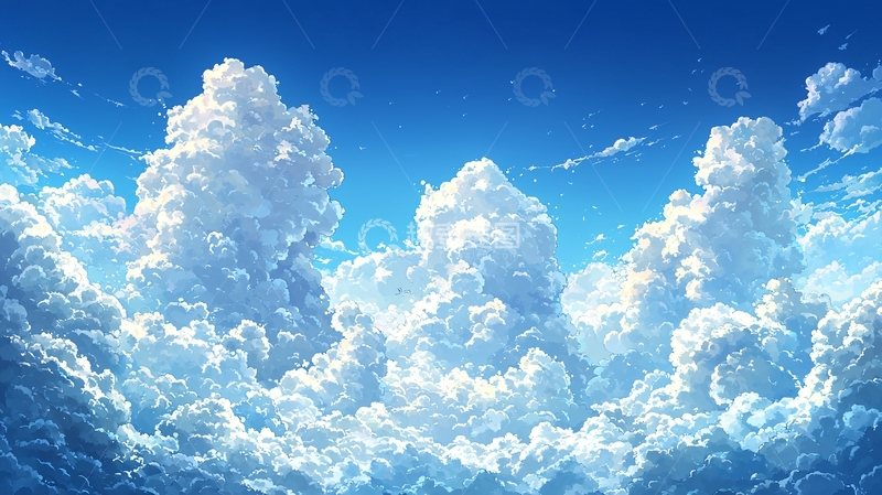 高清大图下载【趣麦麦图】蓝天白云动漫风格