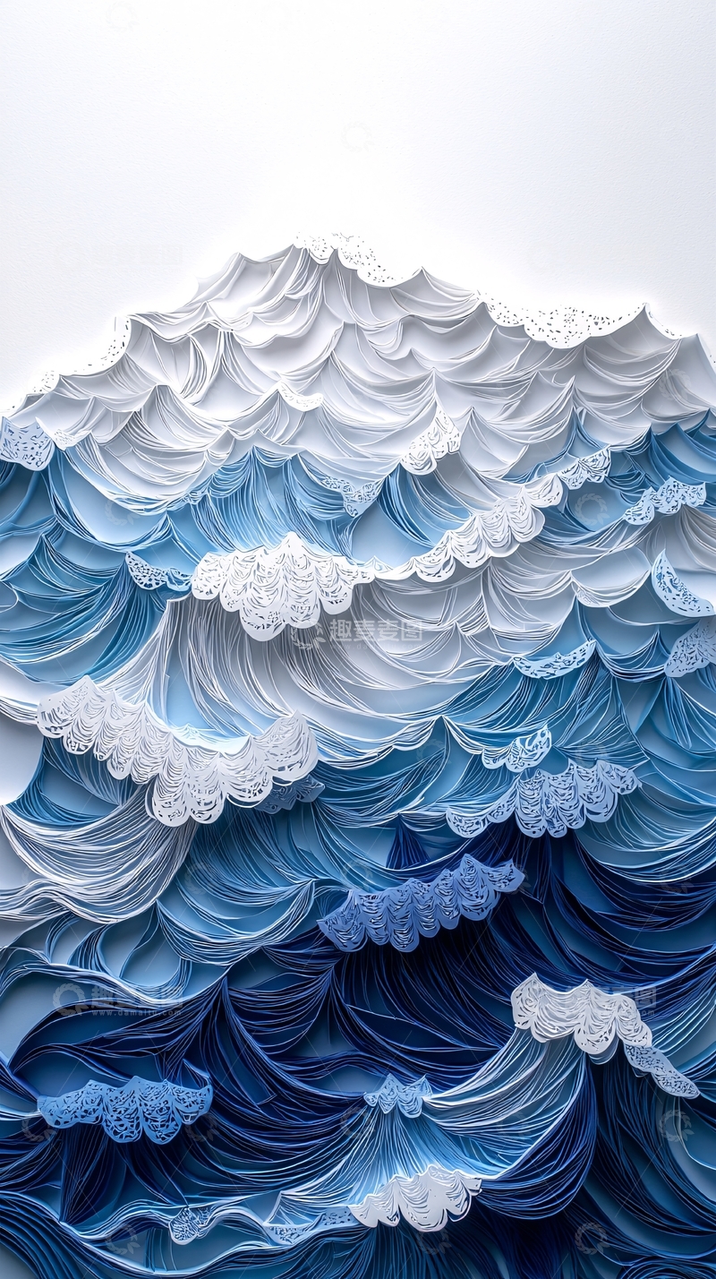 高清大图下载【趣麦麦图】蓝色纸艺海洋波浪