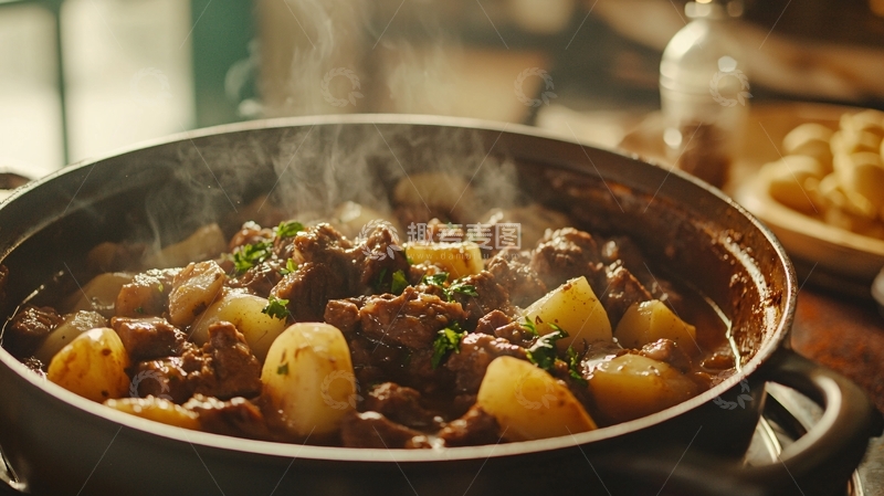 高清大图下载【趣麦麦图】热气腾腾的牛肉土豆炖菜