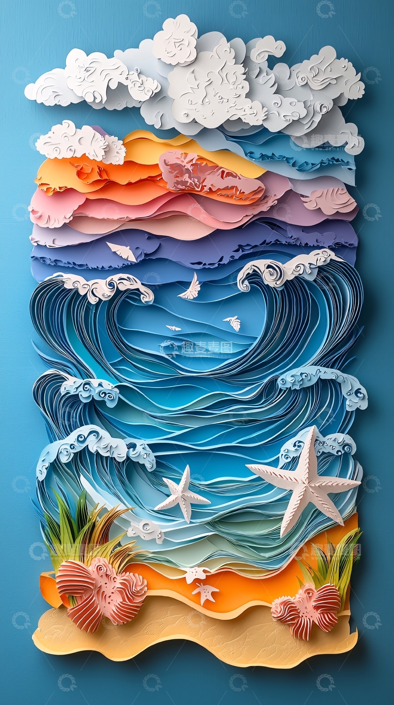 高清大图下载【趣麦麦图】纸艺海景图