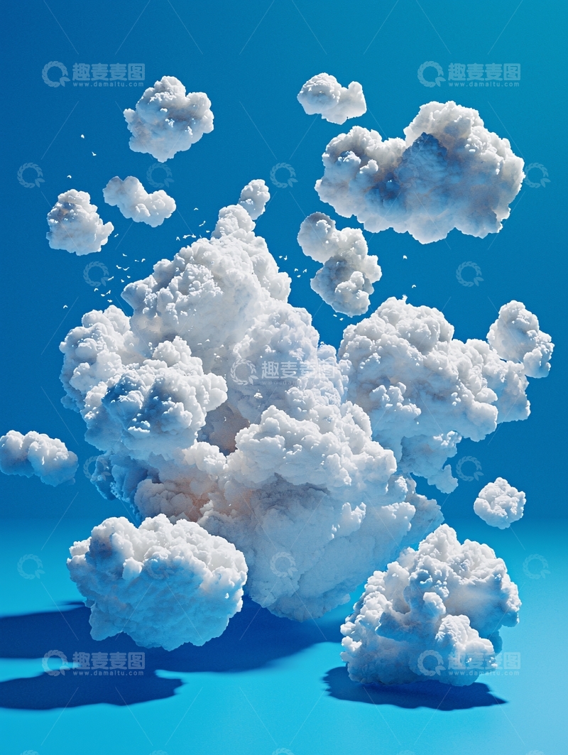 高清大图下载【趣麦麦图】蓬松的白云漂浮在蓝天上