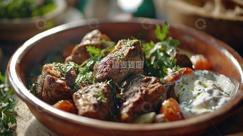 高清大图下载【趣麦麦图】香煎肉块配蓝奶酪酱