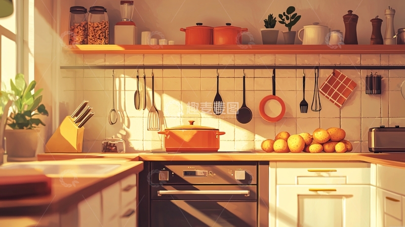 高清大图下载【趣麦麦图】阳光洒满的温暖厨房