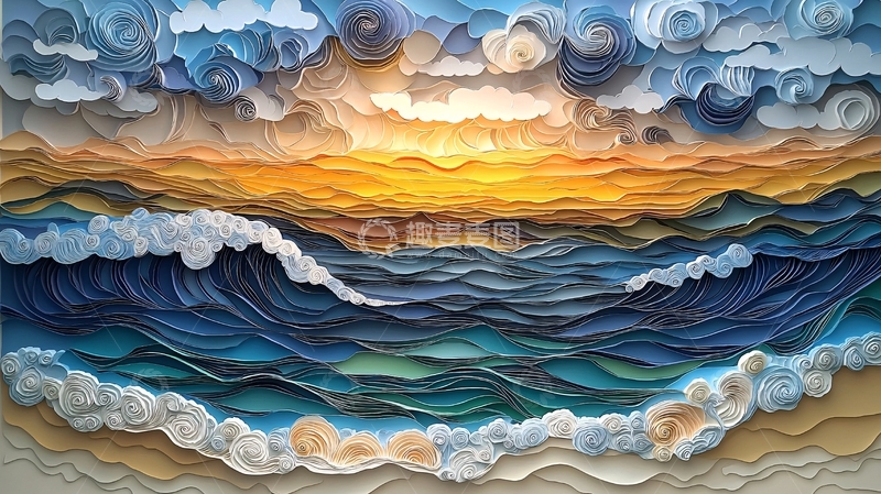 高清大图下载【趣麦麦图】海浪拍打沙滩的艺术画