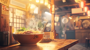 日式拉面馆温暖灯光