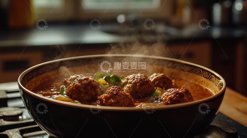高清大图下载【趣麦麦图】热气腾腾的肉丸汤