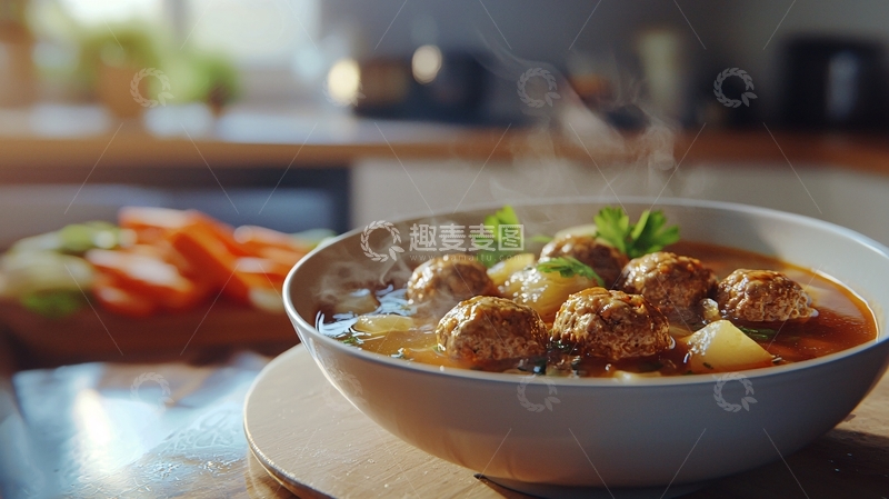 高清大图下载【趣麦麦图】热气腾腾的肉丸土豆汤