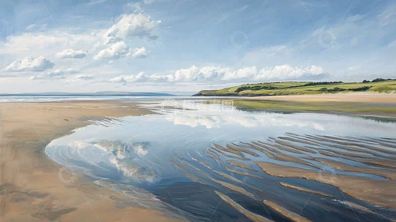 高清大图下载【趣麦麦图】沙滩水面反射天空的景色