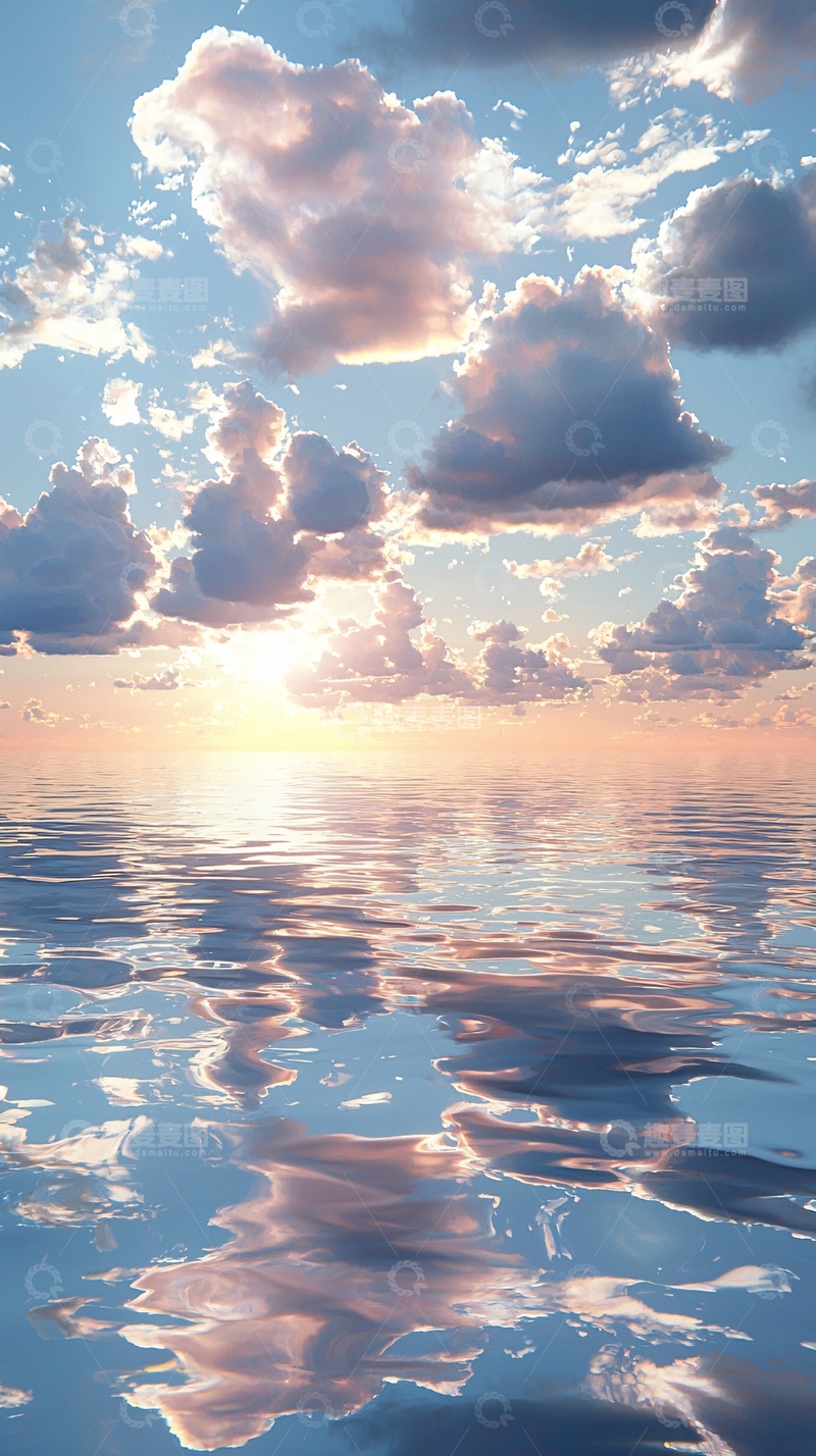 高清大图下载【趣麦麦图】水面云彩倒影日落