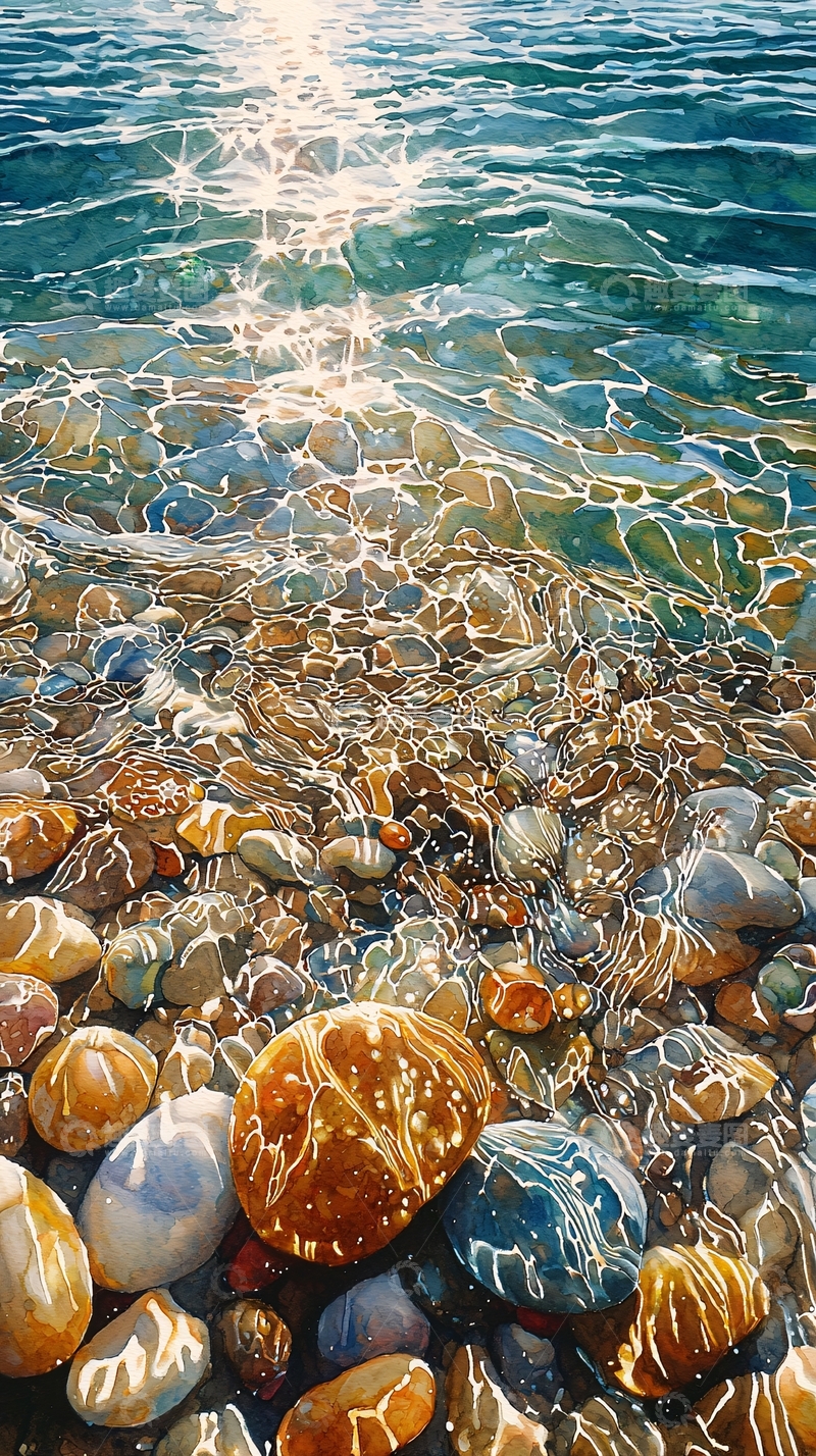 高清大图下载【趣麦麦图】阳光照射下的清澈海滩