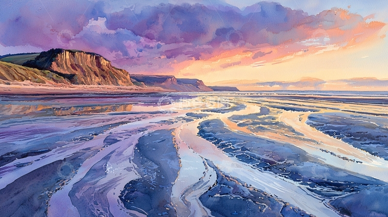 高清大图下载【趣麦麦图】海滩日落的绚丽景色