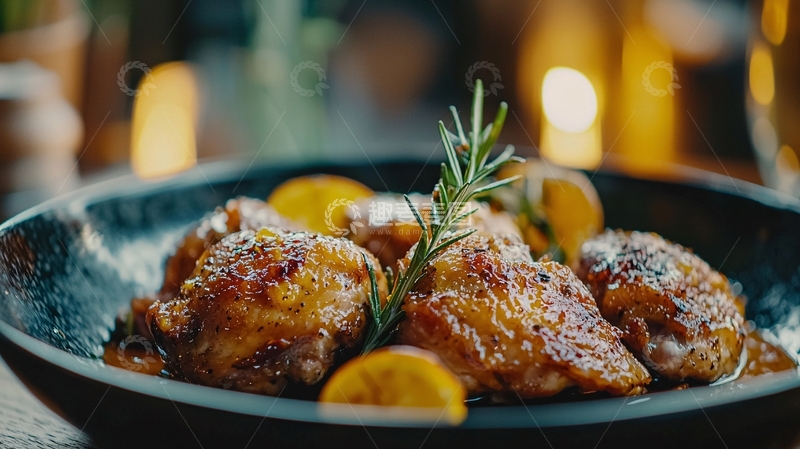 高清大图下载【趣麦麦图】香煎鸡腿肉配橙片和迷迭香