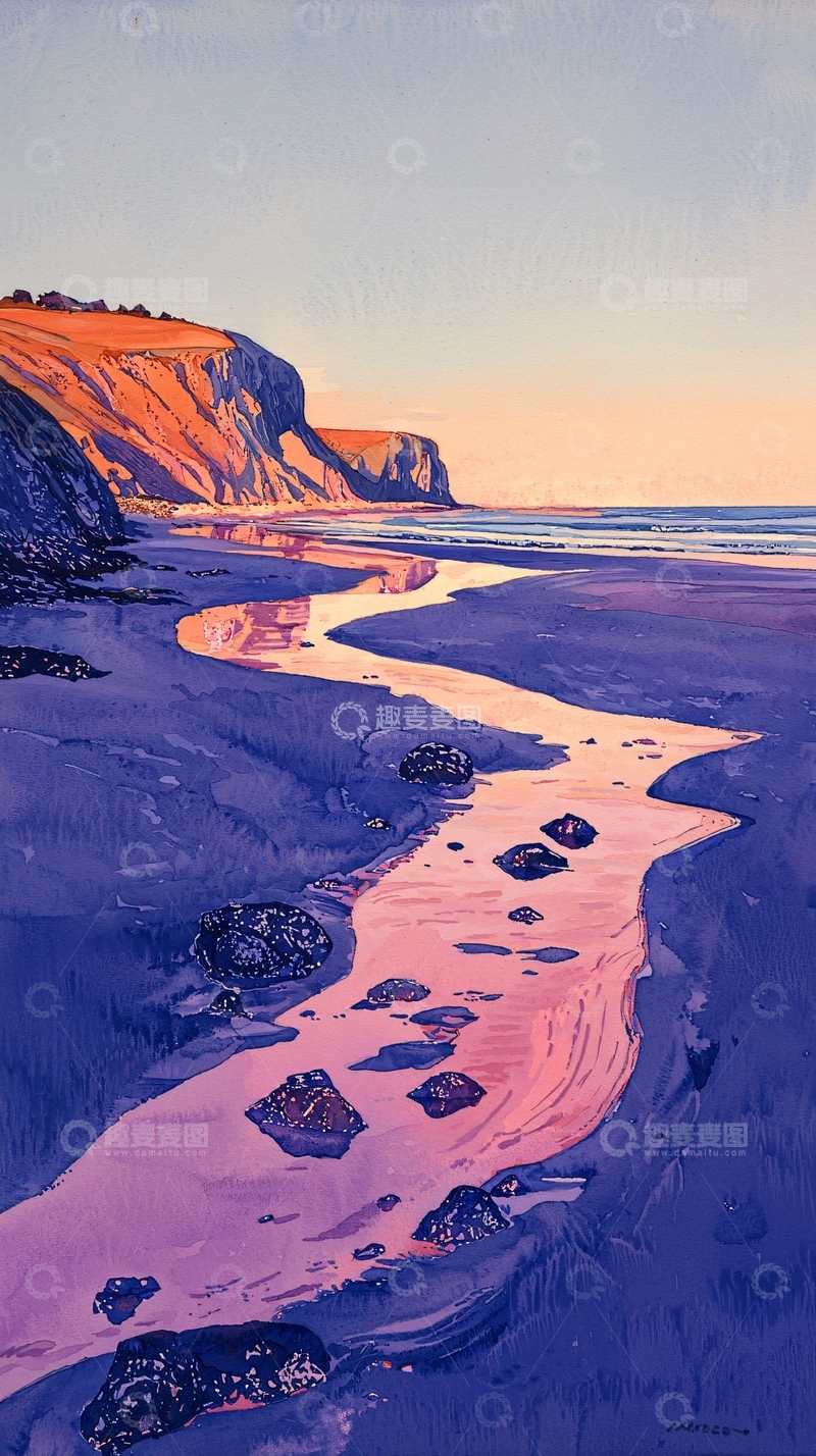 高清大图下载【趣麦麦图】海滩蜿蜒的河流