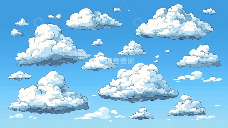 高清大图下载【趣麦麦图】卡通风格的云朵聚集