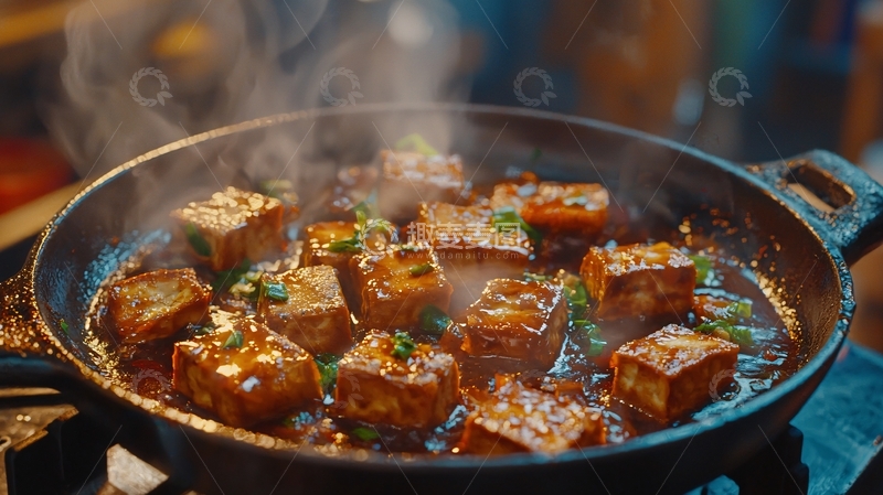 高清大图下载【趣麦麦图】煎锅豆腐