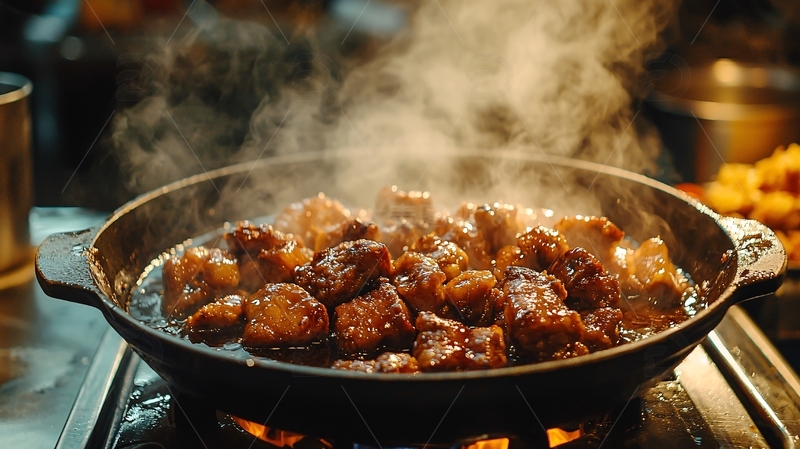 香喷喷的肉块在锅中翻炒