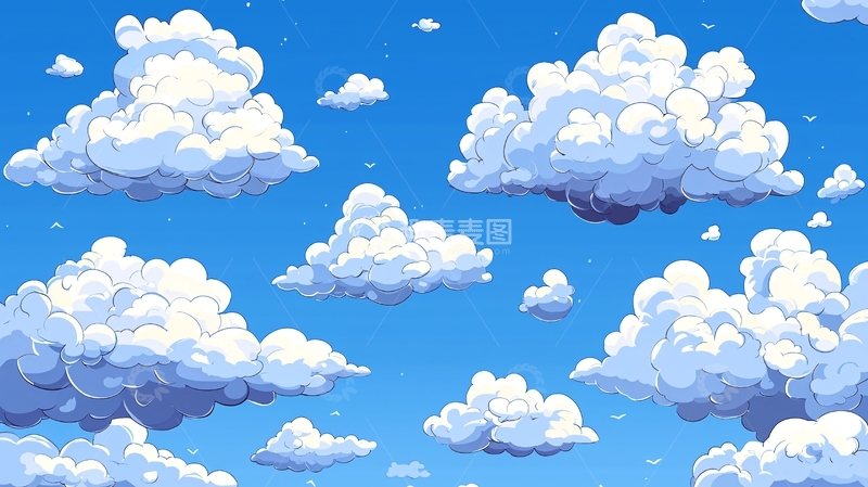 高清大图下载【趣麦麦图】蓝天白云卡通背景