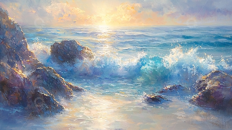 高清大图下载【趣麦麦图】海边岩石波浪阳光