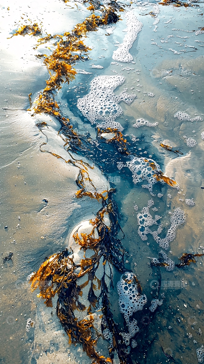 高清大图下载【趣麦麦图】海滩上的海藻和泡沫