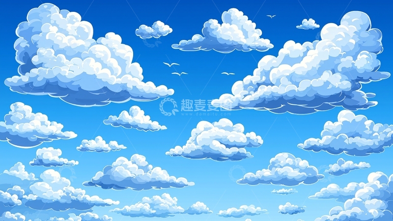高清大图下载【趣麦麦图】蓝天白云的像素风背景图