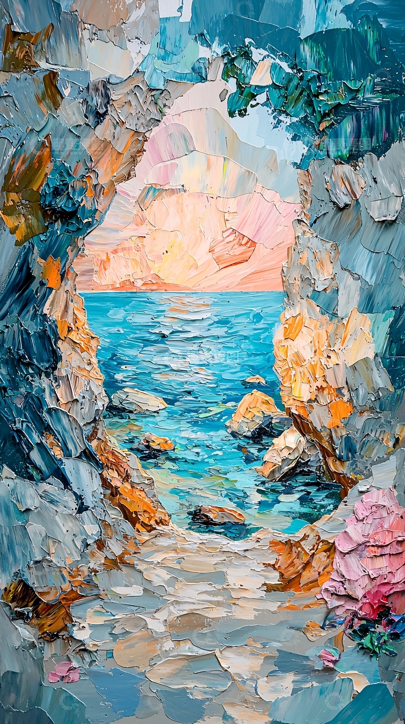 高清大图下载【趣麦麦图】油画风格的海边风景