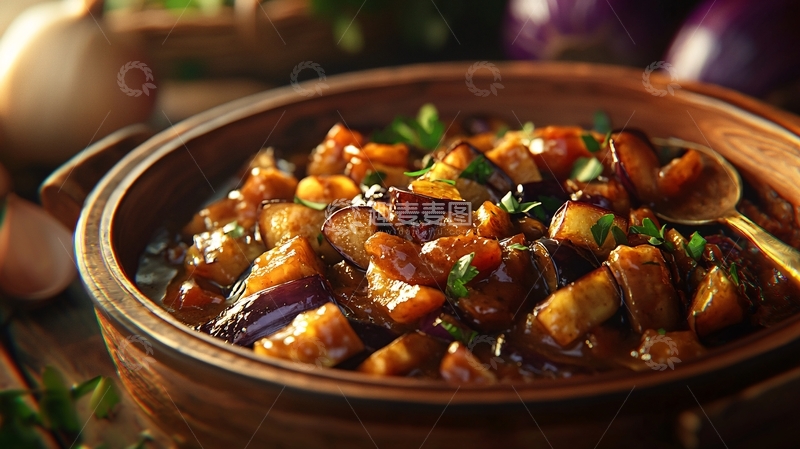 高清大图下载【趣麦麦图】香糯茄子煲
