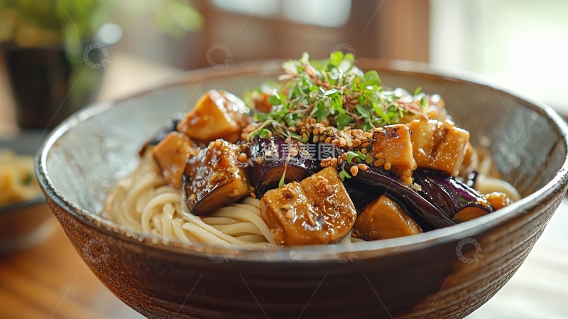 高清大图下载【趣麦麦图】香喷喷的茄盒豆腐拌面